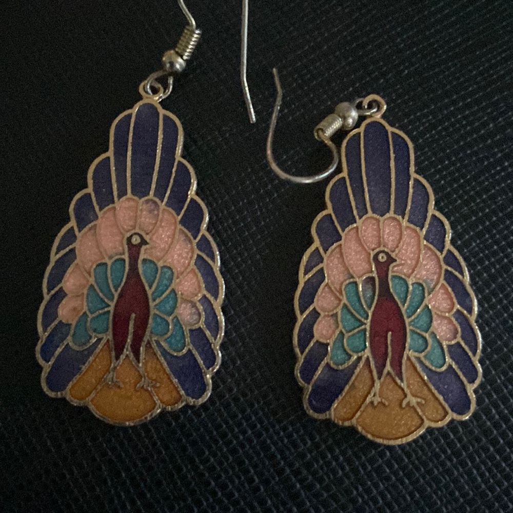 Cloisonné Peacock Earrings